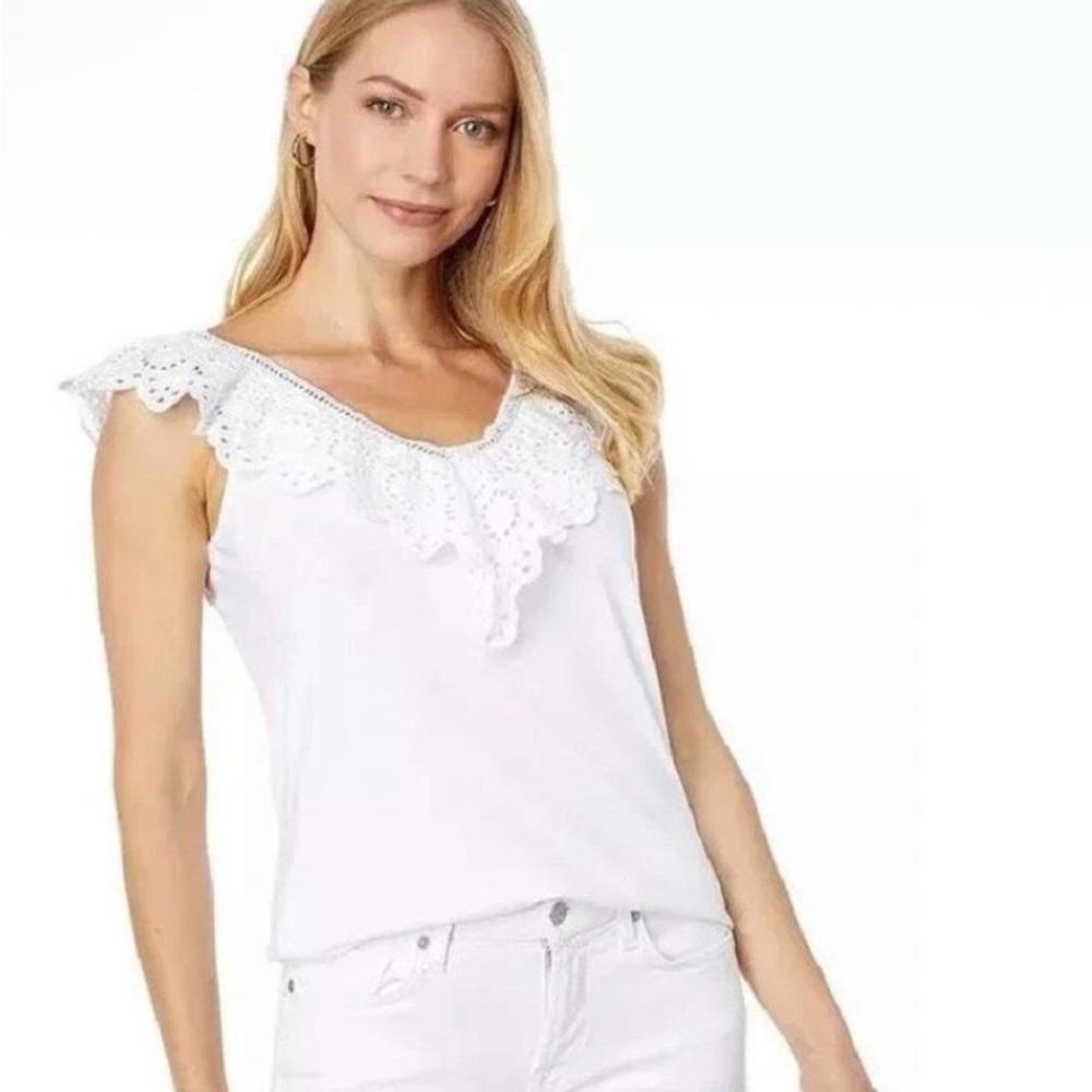 Lilly Pulitzer White Eyelet Ruffle Blouse Size XL